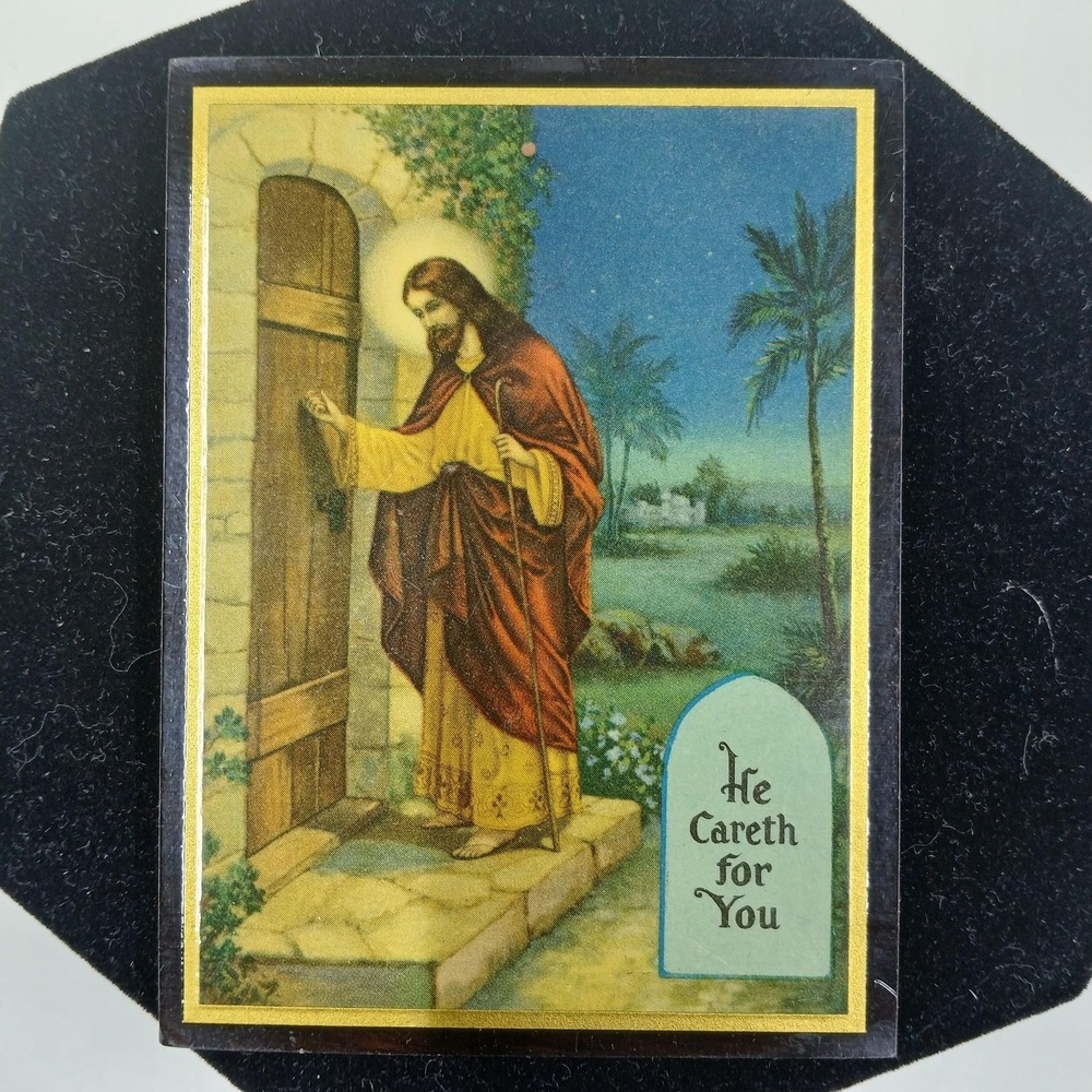 Vintage 1940s He Careth For You Jesus‎ Door Knocking Christian Wall Plaque Art